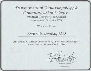 Amerykański certyfikat ze szkolenia z laryngologii